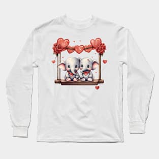 Valentine Elephant Couple On Swing Long Sleeve T-Shirt